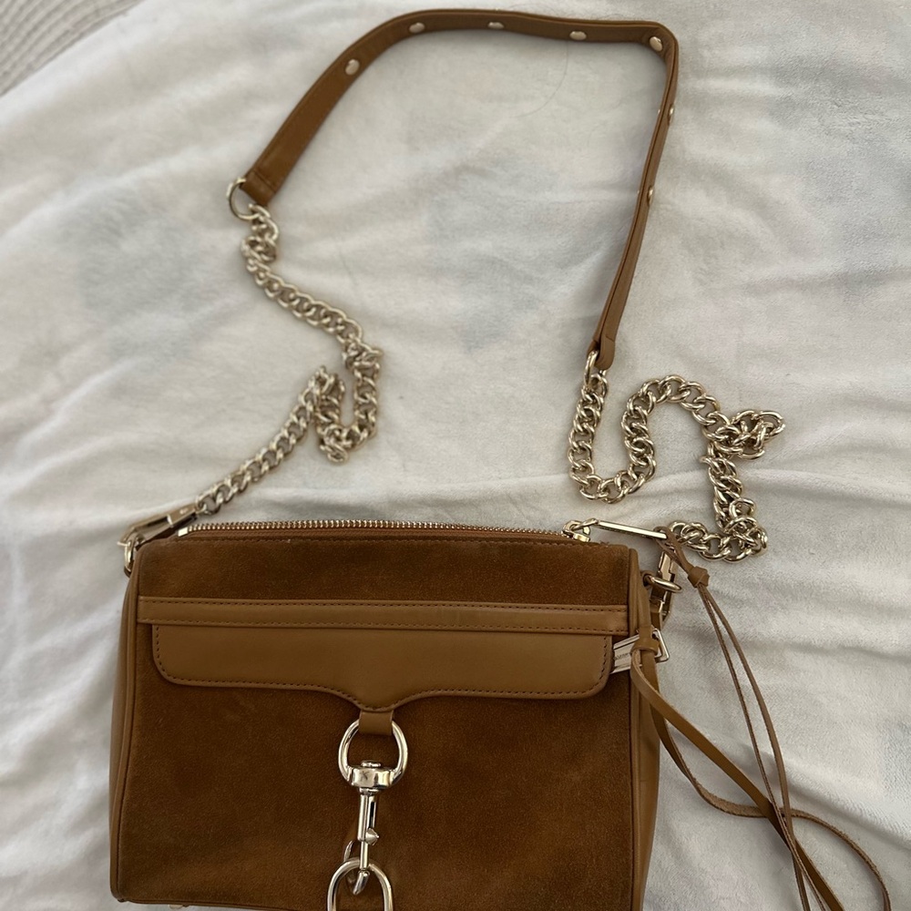 Rebecca Minkoff Tan Suede Crossbody Bag with Chain Strap